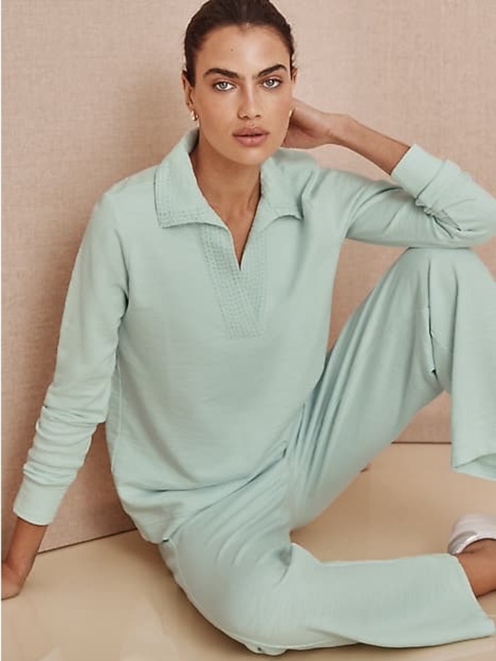 J. Jill Pure Jill Johnny Collar Top Organic Cotton Terrycloth L? Mint Green